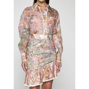 Zimmermann Cira Wrapped Mini Skirt Size 0 Floral Lace Short